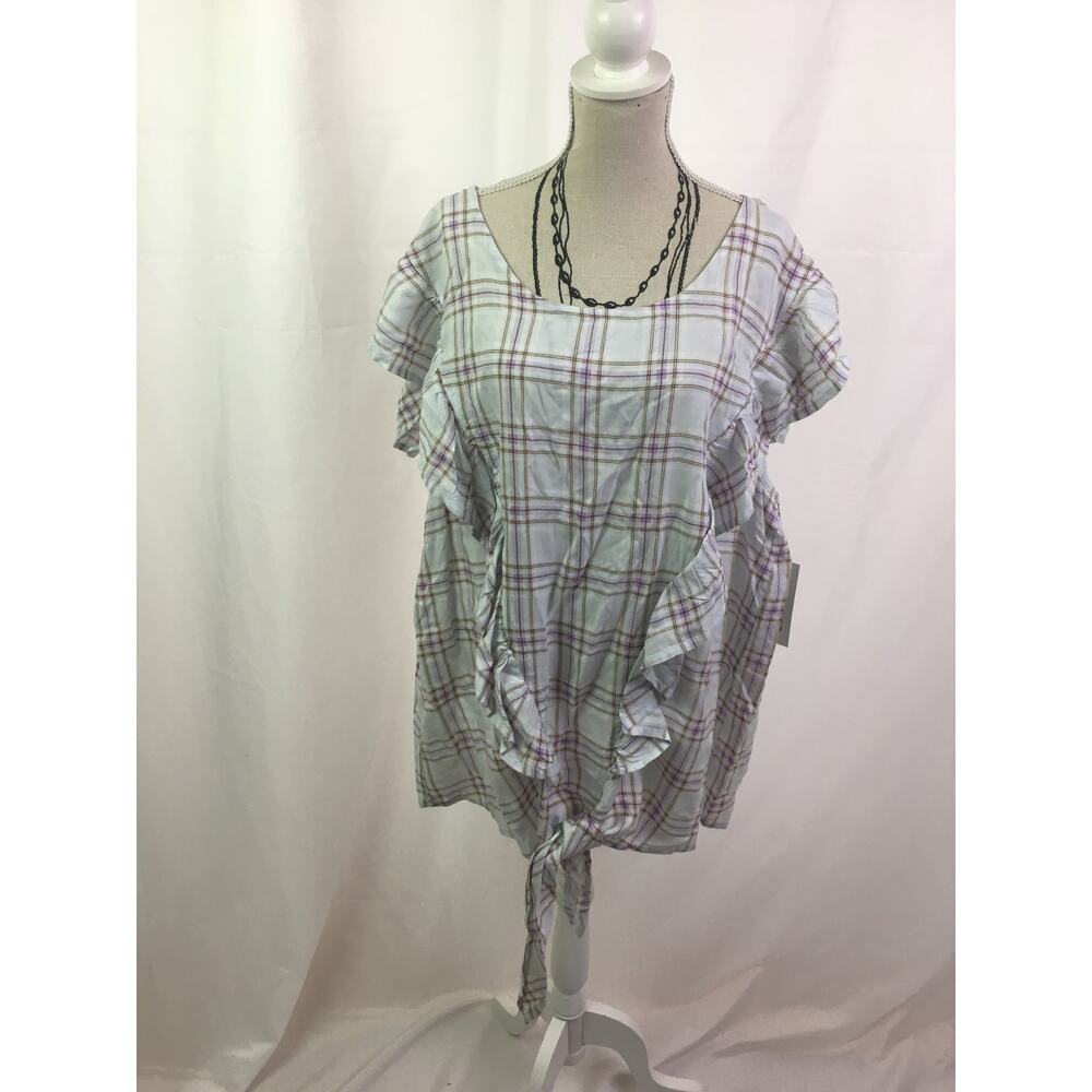 A.n.a Ruffle short sleeve tee plaid Small